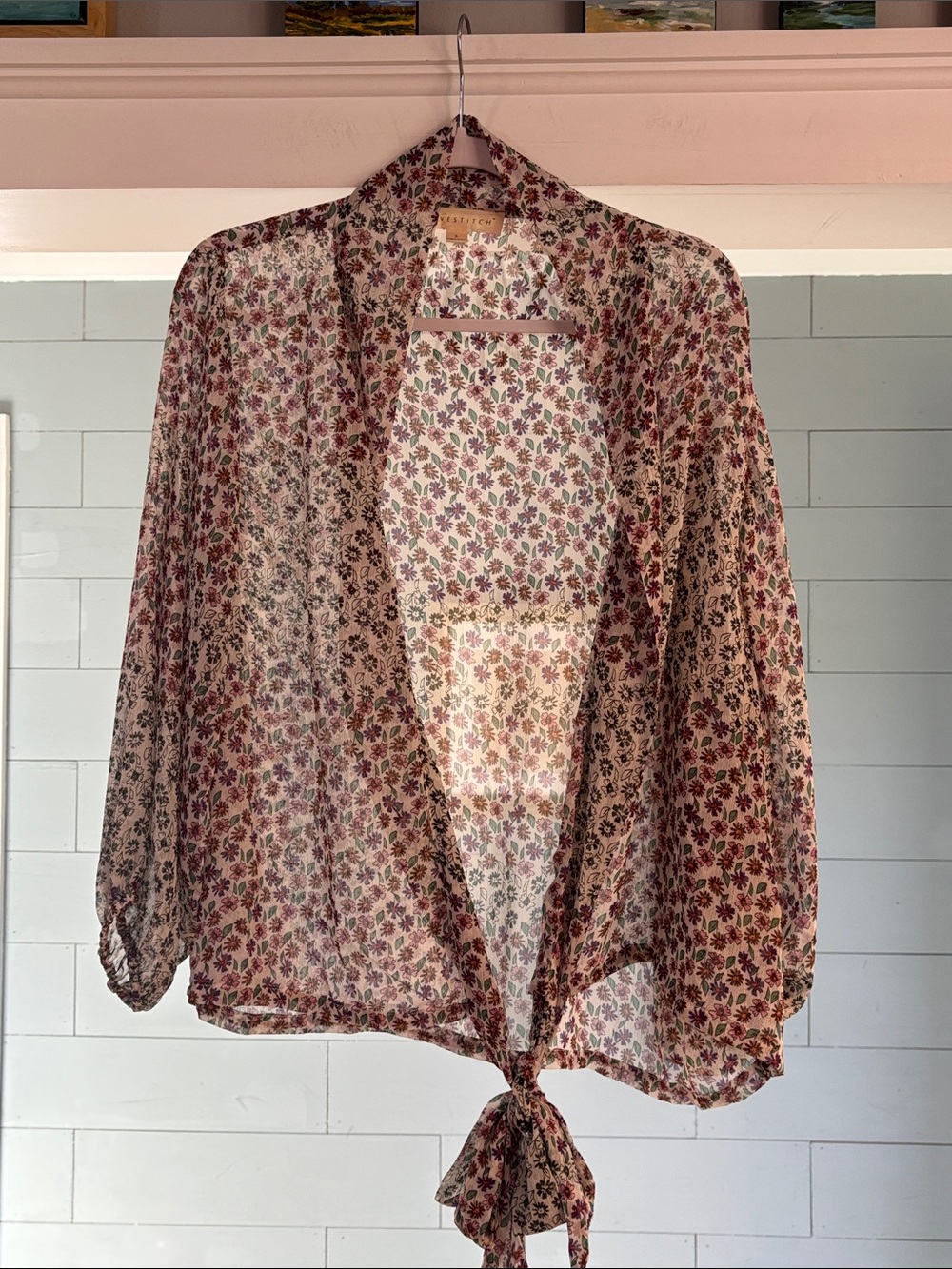 Lovestitch Semi Sheer Floral Tie-Front Top with Floral Print